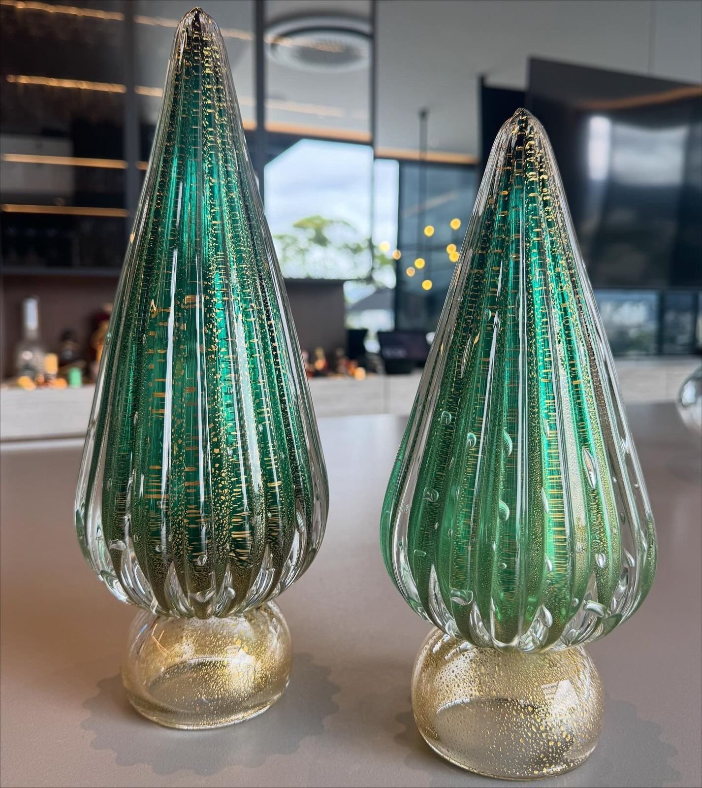 Pinheiro em Cristal Murano Speranza G - 30 cm Labone Verde Folha